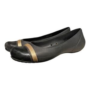 Crocs Women's Black Gold Trim Ballet Flats Comfort Shoes Size 10